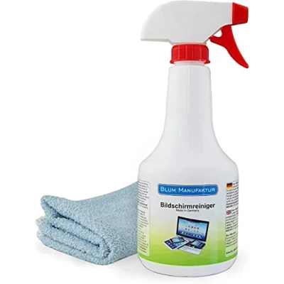 Imagen de Blum 500ml Limpiador de pantalla + paño microfibra 30x30 cm. Limpieza perfecta todas las pantallas y displays. sin rayas estrías.