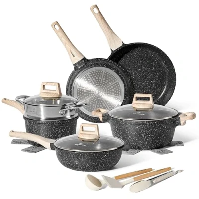 Imagen de JUST PERFECTO Bateria de Cocina Induccion y Sartenes Antiadherentes Ollas 24cm,18cm 24,28 cm Sartén Hondo con Tapa 24 Cacerolas Para incluidas Espátula