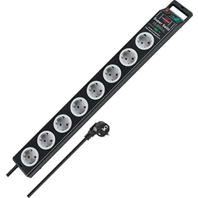 Imagen de Brennenstuhl Regleta Enchufes con 8 Tomas y Protección Sobretensiones Hasta 13.500 A (Cable de 2.5 m, Anti Picos Tensión, para Interiores), Negro/Gris, Enchufes, sobretension