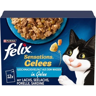 Imagen de FELIX Sensations Jalees Comida para Gatos húmeda en gelatina, Mezcla de Pescado, 6 Unidades (6 x 12 Bolsas 85 g)