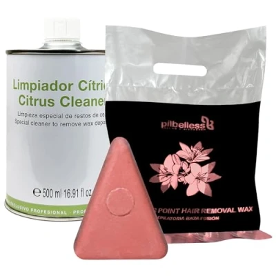 Imagen de Pack Pastillas Ceras Depilatorias Baja Fusión 1kg + Limpiador Cítrico para Eliminar los Restos de Cera Aparatos Uso Profesional 500ml (Rosa)