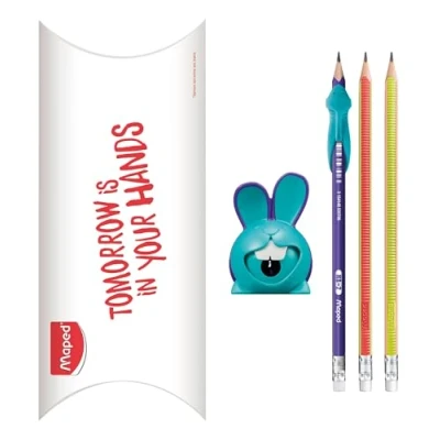 Imagen de Maped Kidy Learn Kit de aprendizaje escritura (sacapuntas Croc Lapin + 1 lápiz grafito con guía dedo tiburón 2 lápices papel