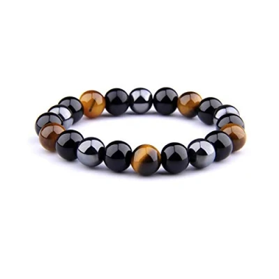 Imagen de Pulsera Triple Protección Ojo de Tigre Cuentas Hematita y Obsidiana Negra por UEUC