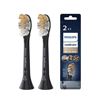 Imagen de Philips Sonicare Cabezales Originales A3 Premium All in One Standard para Cepillo de Dientes Eléctrico Sónico Paquete 2 unidades en Negro (Modelo HX9092/11)