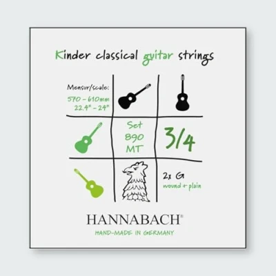 Imagen de cuerdas de guitarra clásica Hannabach Serie 890 MT para 3/4 niños Escala: 57 61 cm ejecución con 2 Sol3 890MT