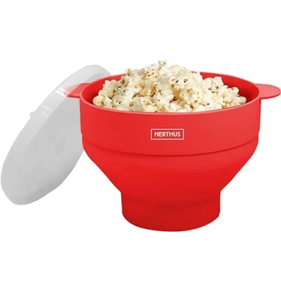 Imagen de NERTHUS FIH 1232 Recipiente para cocinar Palomitas. Palomitero microondas con asas y tapa. Fabricado en Silicona de Plegable.