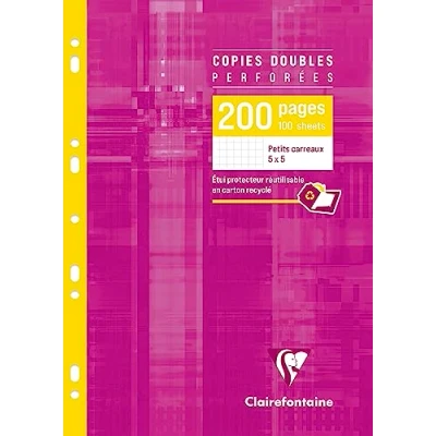 Imagen de Clairefontaine Ref 4712C Hojas dobles multiperforadas (paquete de 100 hojas) Tamaño A4 (210 x 297 mm), color blanco