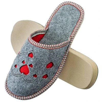 Imagen de ESTRO Zapatillas Mujer Casa Fieltro Pantuflas Cerradas con Suela Antideslizante F03 (41, Corazones)