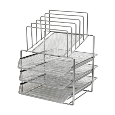 Imagen de Exerz Organizador Oficina/Bandejas de 3 Capas Alambre con 5 separadores Malla Bandeja Oficina/Clasificador Papel/Escritorio Organizador/Bandeja Portadocumentos Plata