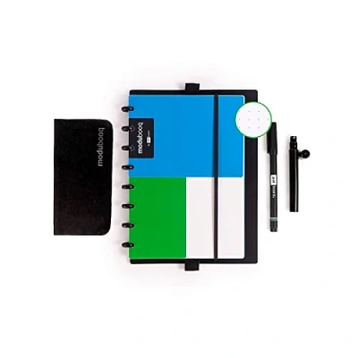 Imagen de Modubooq bullet, block Cuaderno Modular Reutilizable Smart A5 40 páginas punteadas y verdes con tecnología duratech3 sistema Discbound Se lava escribe como el papel