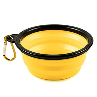 Imagen de PhoneNatic Cuenco plegable de silicona para perros y gatos con mosquetón, talla S, amarillo, 350 ml