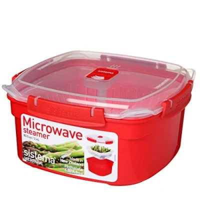 Imagen de vaporera Sistema apta para microondas con cesta extraíble 2,4 l Sin BPA Rojo/Transparente