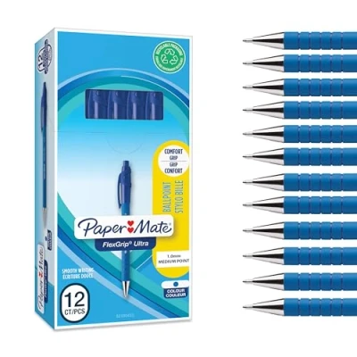 Imagen de Paper Mate Flexgrip Bolígrafo, punta mediana de 1.0 mm, caja 12, color azul