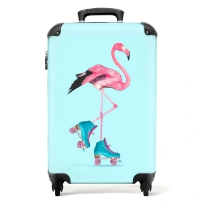 Imagen de NoBoringSuitcases.com Maleta Niños, Niña con Ruedas, TSA, Infantil, Cabina Niña, Maletas de Viaje Cabina, Equipaje Mano (55x40x20 cm), (Flamenco Azul)