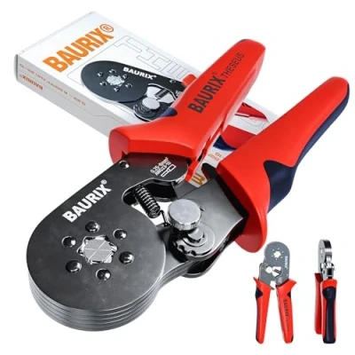 Imagen de BAURIX® Crimpadora Terminales Eléctricos hexagonal para punteras electricas [0,25 6mm²] autoajustables Alicates Electricos