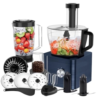 Imagen de SNDOAS Robot de Cocina, 1100 W Cocina Multifuncion, 3.2 Litros Capacidad, Batidora 1.5 Litros, trituradora, Picador, Molienda, Batidor, Color Azul Oscuro