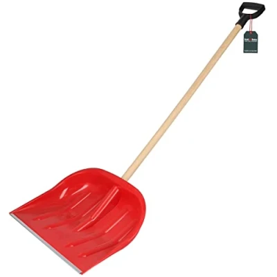 Imagen de KOTARBAU® Pala de Nieve, con Mango Madera, Anilla, quitanieves en D, 47cm Ancho, plástico Resistente Borde Aluminio, Palas Nieve