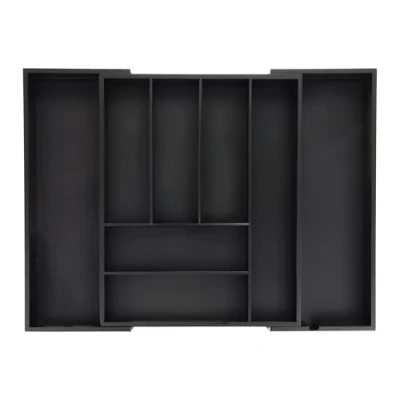 Imagen de Relaxdays Cubertero Bambú Cajón Extensible, Portacubiertos 6 8 Espacios, Soporte Cuchillos, 6,5x35 58x43,5cm, Negro, 6.5 x 35 43.5 cm