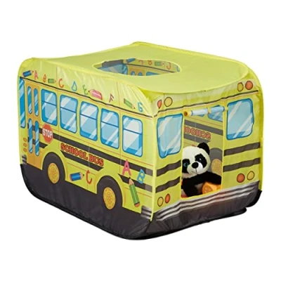 Imagen de Relaxdays Tienda Campaña Infantil, Autobús, Casita Juguete Pop Up, Unisex, Interior y Exterior, 70x110x70 cm, Multicolor, Acero, 92 x 155 200 cm