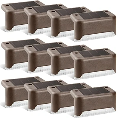 Imagen de GIGALUMI 12 luces solares para cubierta, acabado de bronce, impermeable, lámpara solar LED caminos al aire libre, patio, escaleras, escalones y vallas. (Blanco cálido)