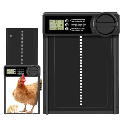 Imagen de Puerta automática para Gallinero, Gallinero Automatica con Pantalla LCD, Puertas Automaticas Aluminio Función Manual y Temporizador, Anti atrapamiento, Funciona Baterías