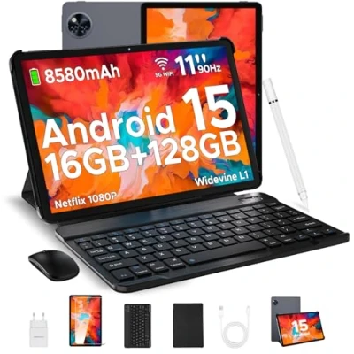 Imagen de DOOGEE 2025 Android 15 Tablet 11 Pulgadas 90Hz, 16GB RAM+128GB ROM (TF 2TB), 5G WiFi Tablet, Widevine L1/Octa Core/8580mAh/7.9mm Cuerpo Metálico/8+13MP/Netflix, 2 en 1 con Teclado y Ratón