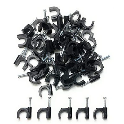 Imagen de 50 x 10mm Negro Clips Rondos de Cable pared, Clavos pared Maneja el eléctrico CAT5/CAT6,RG6,RG59,RJ45 en Hogar, Oficina, Accesorios escritorio