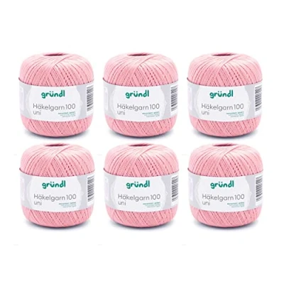 Imagen de Gründl Häkelgarn, Vorteilspack 6 Knäuel à 100 g Plain (Hilo de Ganchillo 100% Mercerizado, 566 m, tamaño Aguja: 1,5 2, x Claro, Algodón, salmone Chiaro, One Size, 600