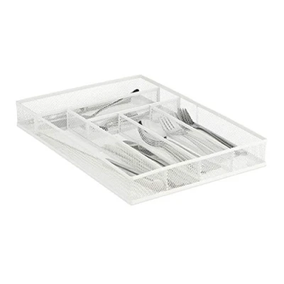 Imagen de Relaxdays Cubertero Metálico Cajón, Organizador Cajones y Cubiertos, 6 Compartimentos, Rejilla, 5,5 x 29 41 cm, Blanco