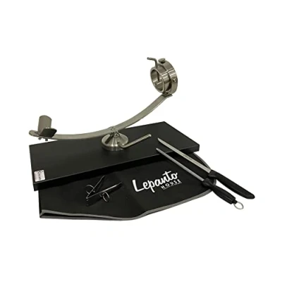 Imagen de jamonero giratorio basculante, soporte profesional con sistema 360º mas set de corte arcos cuchillo jamonero, chaira, pinza y cubre jamón. (Base Fibra Negra)