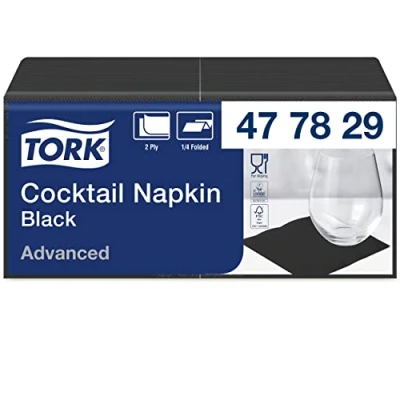 Imagen de Tork 477829 Cocktail Servilleta de papel, 2 capas, 12 paquetes 200 unidades (2400 servilletas)/ 24 cm x cm, Advanced, color negro