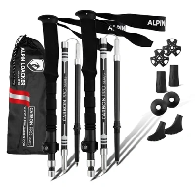 Imagen de ALPIN LOACKER bastones de senderismo plegables carbono o aluminio con mango corcho, marcha nórdica para hombre y mujer, ligeros, plegables, telescópicos, deportes montaña