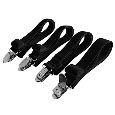 Imagen de Beedsooth 4 Piezas Sujetadores para Sábanas (Extender 30 120 cm), de Hojas, Ajustables Elásticos Correas Cama Clips o Sofás, Negro