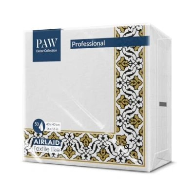 Imagen de PAW Servilletas Papel Airlaid (40 x 40 cm) I 50 Piezas de Tela Ideal para Bodas, Bautizos, Comuniones, Cumpleaños Decoración Mesa Similar al Tejido Marco Floral Oro Negro