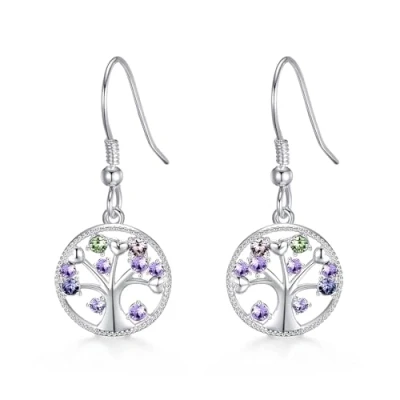 Imagen de Aretes colgantes de árbol la vida chakra enchapados en plata creados con cristales Zircondia®