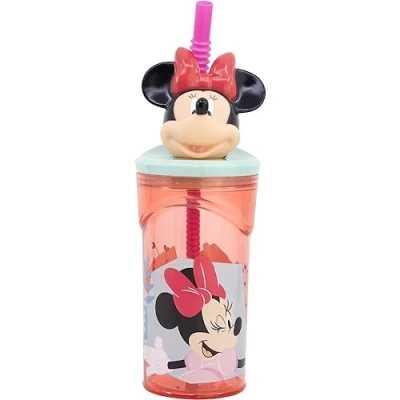 Imagen de Vaso con pajita Minnie Disney personaje 3D de plástico reutilizable BPA Free capacidad 360 ml