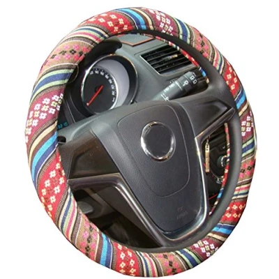 Imagen de ISTN 2018 Cubierta para Volante de paño Lino, Estilo étnico, diseño Antideslizante y absorción del Sudor