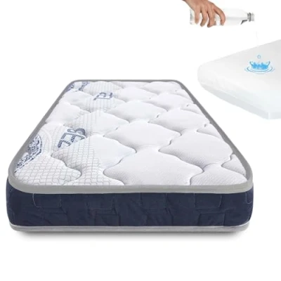 Imagen de Colchón de Cuna 120x60 con Viscoelástica. Reversible, Reduce el Riesgo Asfixia para Bebé. Incluye Protector Impermeable. Certificado OEKO TEX y CertiPur. Symphony CoolDreams