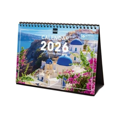 Imagen de Finocam Calendario de sobremesa 2026 Mes Vista Enero Diciembre + Sep. Dic. 2025 (4 meses) reducidos Imágenes Charming Internacional