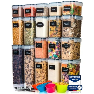 Imagen de Deco haus® Botes Cocina Almacenaje de Plástico Cajas Almacenamiento alimentos Reutilizables con Tapa Hermética Recipientes para Set 18 Tarros sin BPA 0,8L 1,4L 2L 2,8L