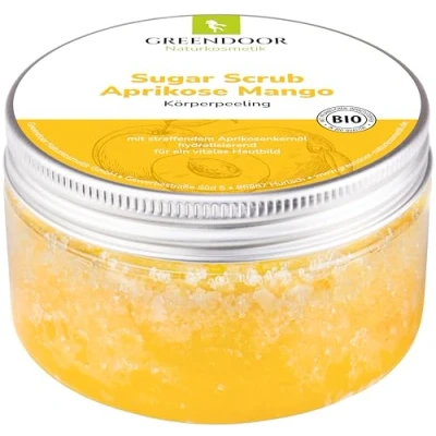 Imagen de Greendoor exfoliante corporal de azúcar mango albaricoque con provitamina A 230g exfoliación sin colorantes para mujeres, ducha microplástico la piel, cosméticos naturales