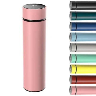 Imagen de Homealexa Taza de Viaje, Frasco Vacío 500ML, Termo Acero Inoxidable, Travel Mug Térmica Doble Pared con LED Pantalla Táctil (Rosa)