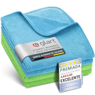 Imagen de Glart 4448 set de 4 súper suaves paños microfibra para el coche y hogar, 2 azules verdes 40x40 cm, también limpieza ventanas