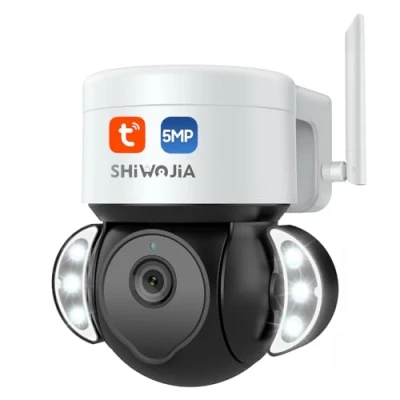 Imagen de SHIWOJIA Cámara Wi Fi externa, Floodlight Cam 2.5K 5MP de vigilancia, audio bidireccional, visión nocturna, compatible con Alexa