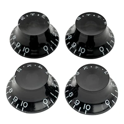 Imagen de Musiclily Pro Tamaño Métrico 18 Splines Botones de Potenciómetros Sombrero Perillas para Asia Import Guitarra o Bajo Split Shaft Pots, Negro (Juego 4)