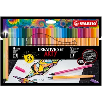 Imagen de Estuche STABILO ARTY Creative Set con 18 rotuladores premium Pen 68 y punta fina point 88
