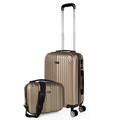 Imagen de ITACA Maleta De Cabina 55x40x20 Maletas Viaje Rígidas Trolley con 4 Ruedas Dobles para Avion Ligera Equipaje Mano Compatible Ryanair, Champagne