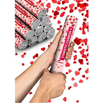 Imagen de 10 Cañones de Confeti Corazones Papel Biodegradable FSC® Fácil y Seguro Usar Chorro 5 8 Metros