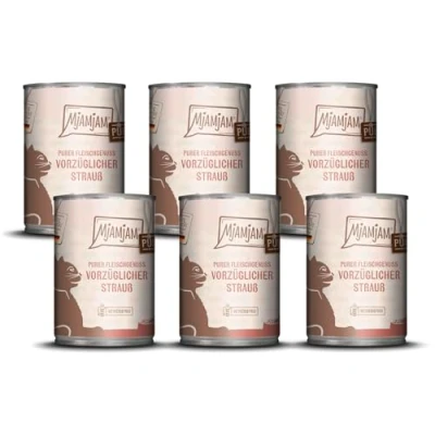 Imagen de MjAMjAM Comida húmeda Premium para Gatos Puro Placer de Carne Avestruz Exquisito, Pack 6 (6 x 400g), sin Cereales con Extra