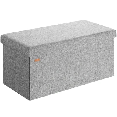 Imagen de CASARIA® Banco Almacenaje Baúl Capacidad 100L Carga hasta 300kg 80x40x40cm Puff Otomana Plegable Tapizado Acolchado Salón Dormitorio Entrada Gris